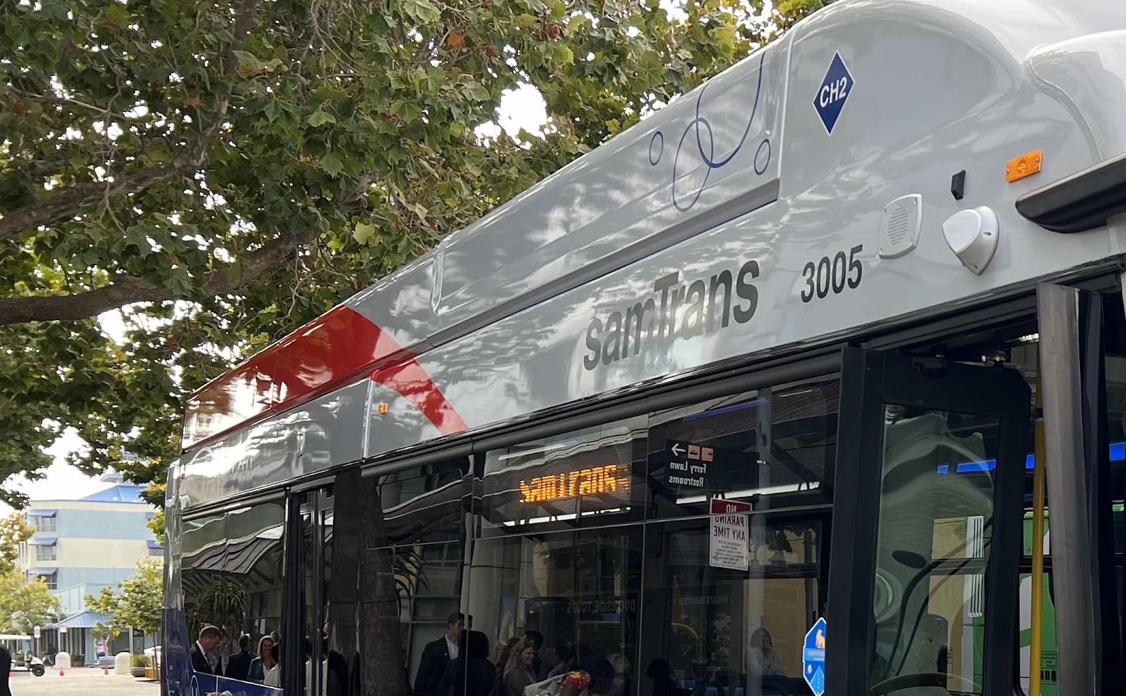 SamTrans Hydrogen Fuel Cell Electric Bus (FCEB) at Jack London Square in Oakland